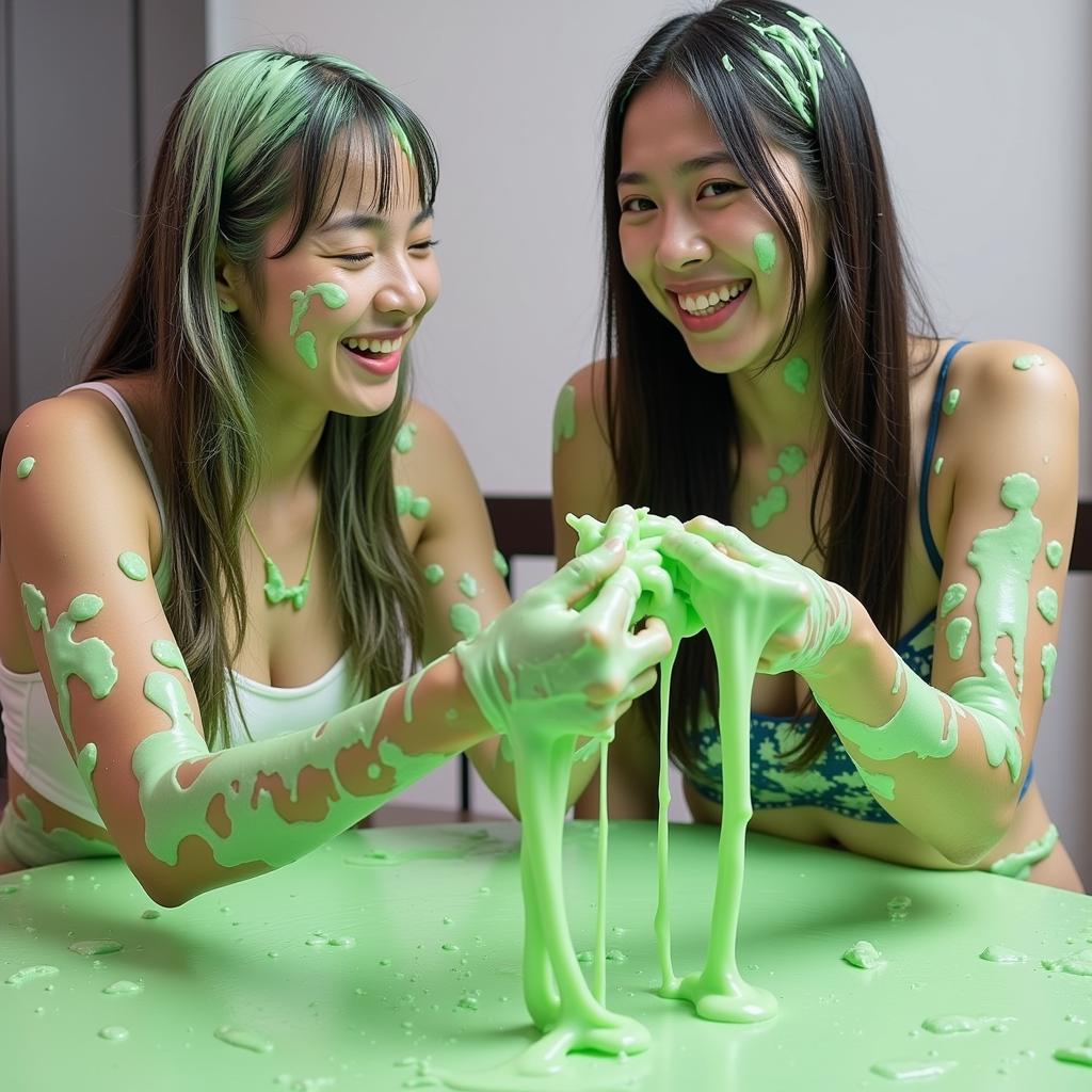 Anh Tóc Xanh và Anh Bốn Mắt chơi slime