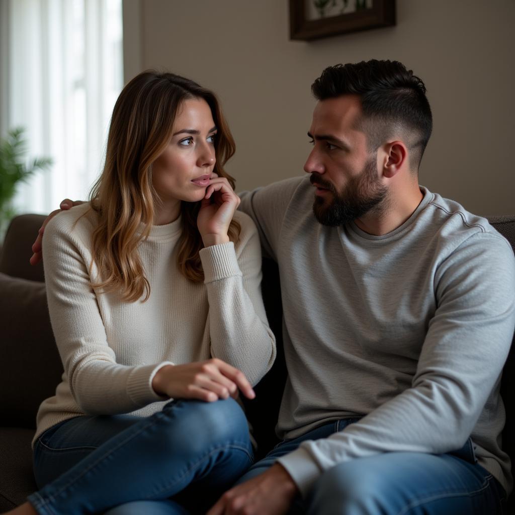 Couple arguing while sitting on the couch