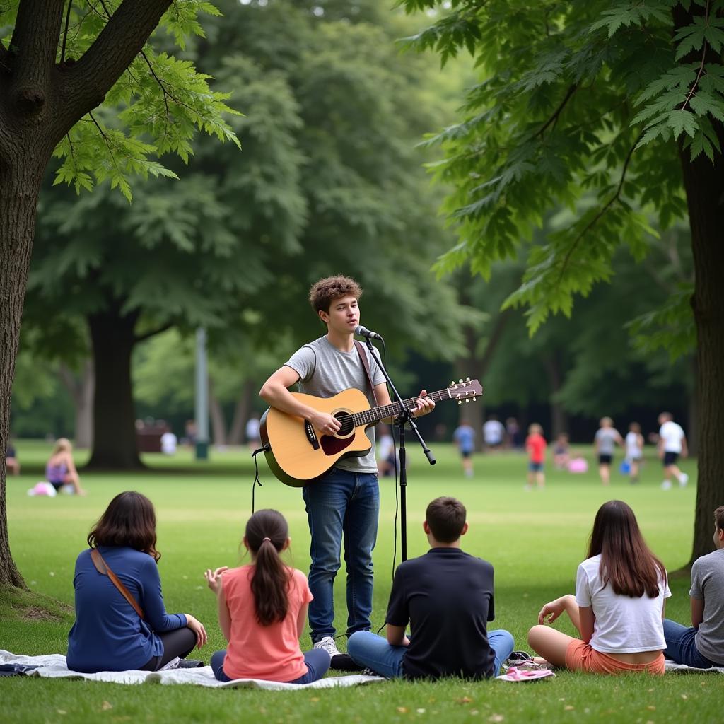 Màn trình diễn guitar của bạn trẻ tại công viên