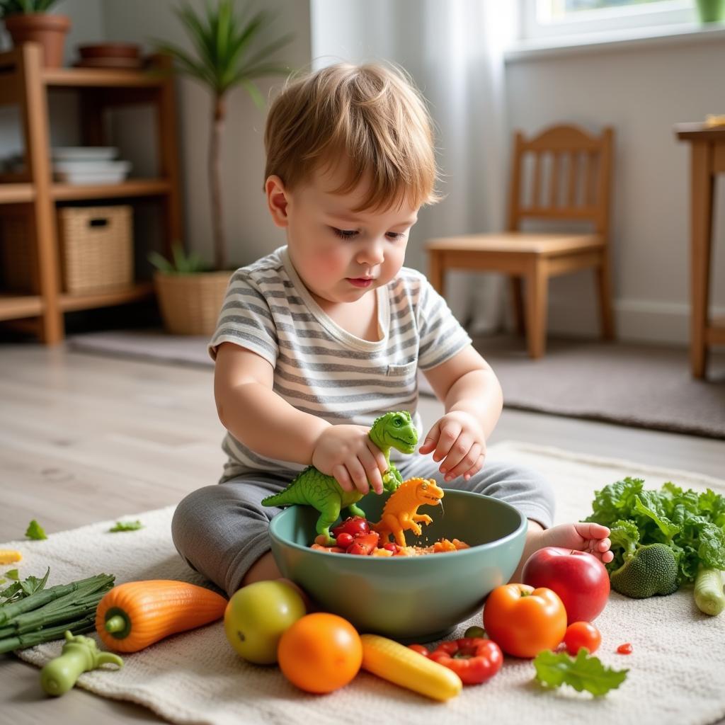 Bé Bún Trộn Đồ Chơi Với Thực Ăn