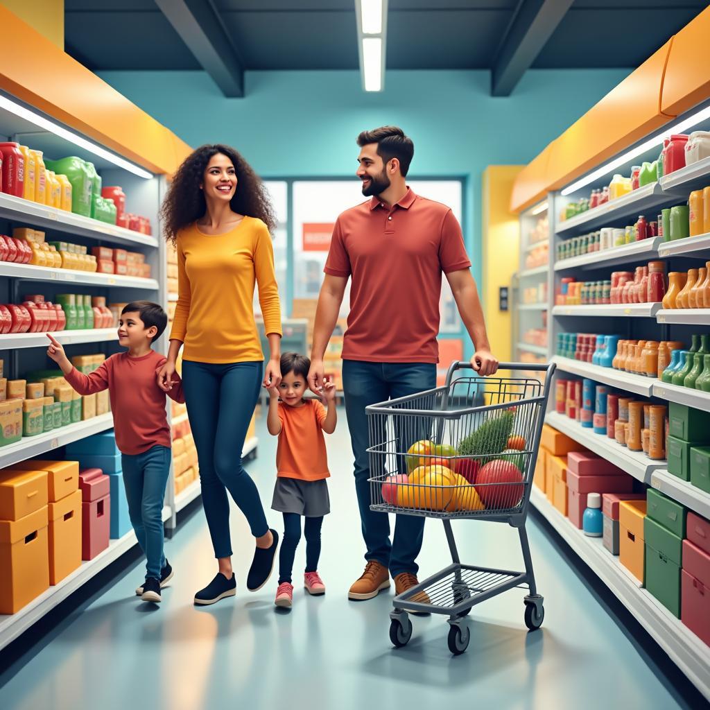 Happy family shopping in supermarket