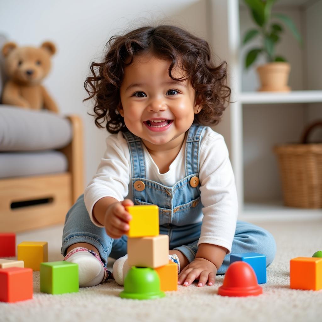 Little girl (2 years old) playing with toys