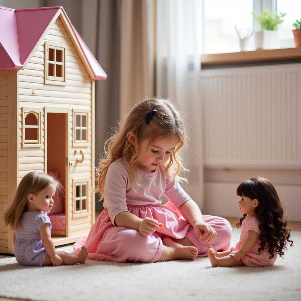 Little Girl Playing with Dolls