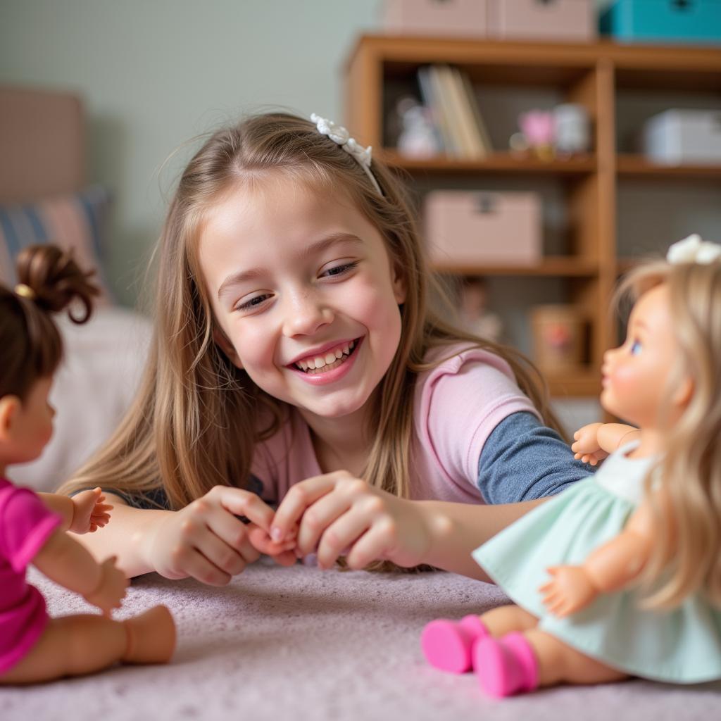 Little girl playing with dolls