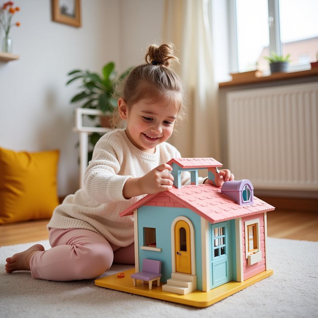 A little girl playing with toys