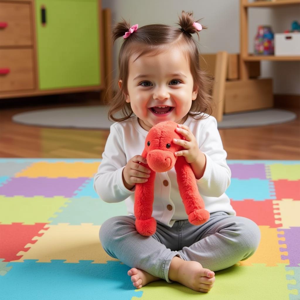 Little Girl Playing with a Worm Toy