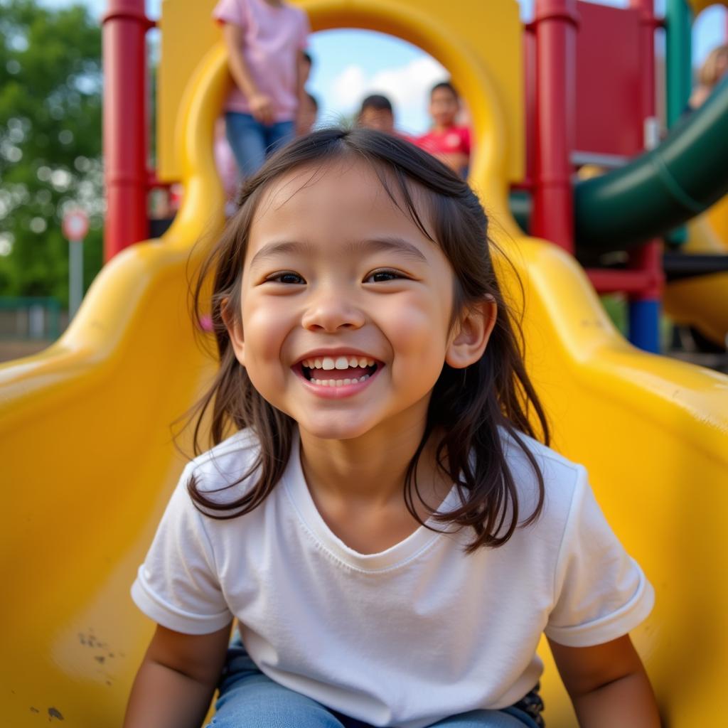 Little girl playing with friends at the playground