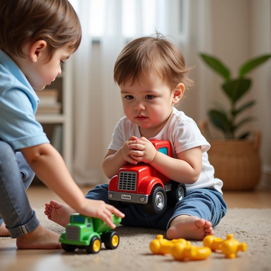 Toddler refuses to share toys with friend