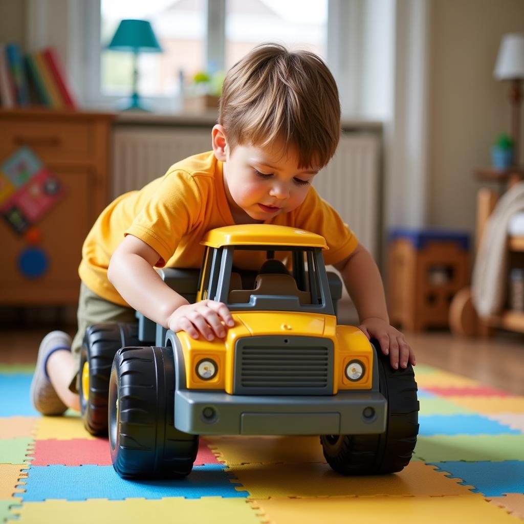 Boy playing with a toy truck