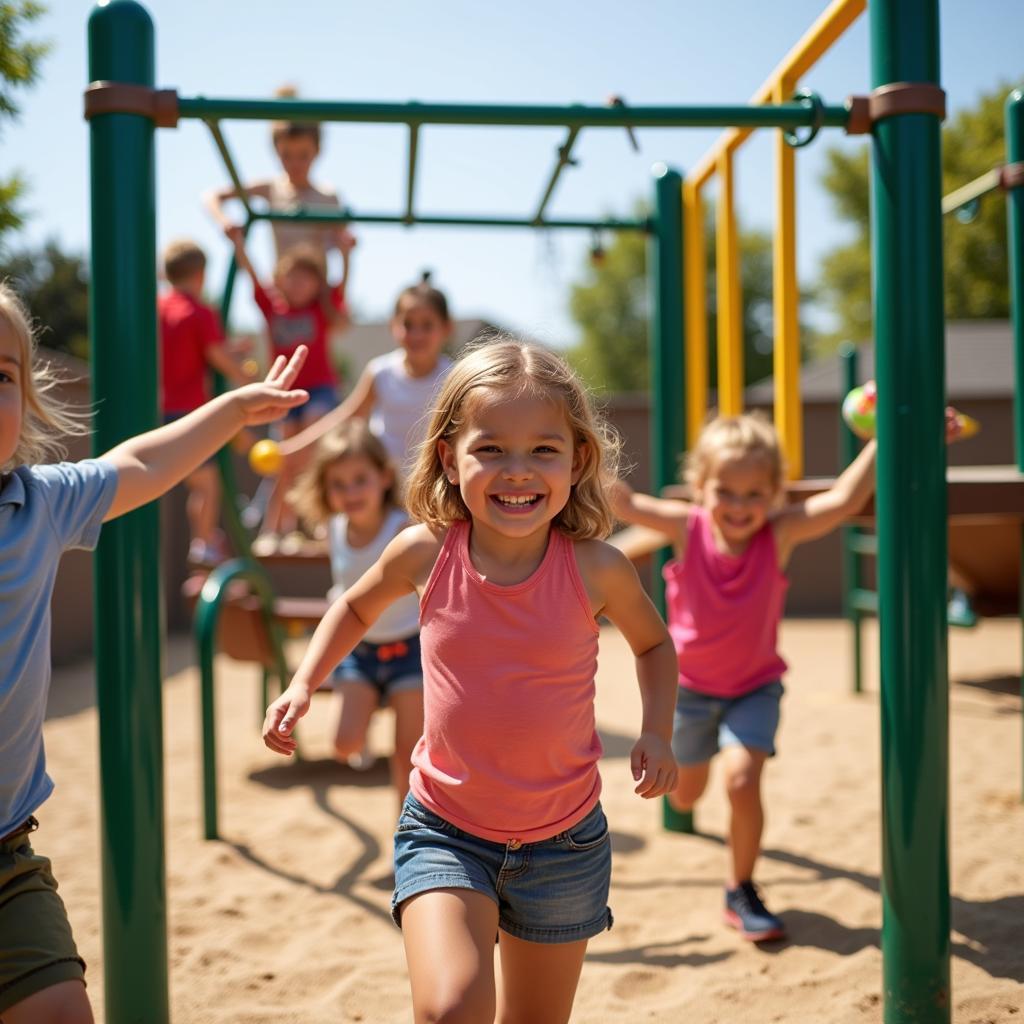 Children playing happily at the playground