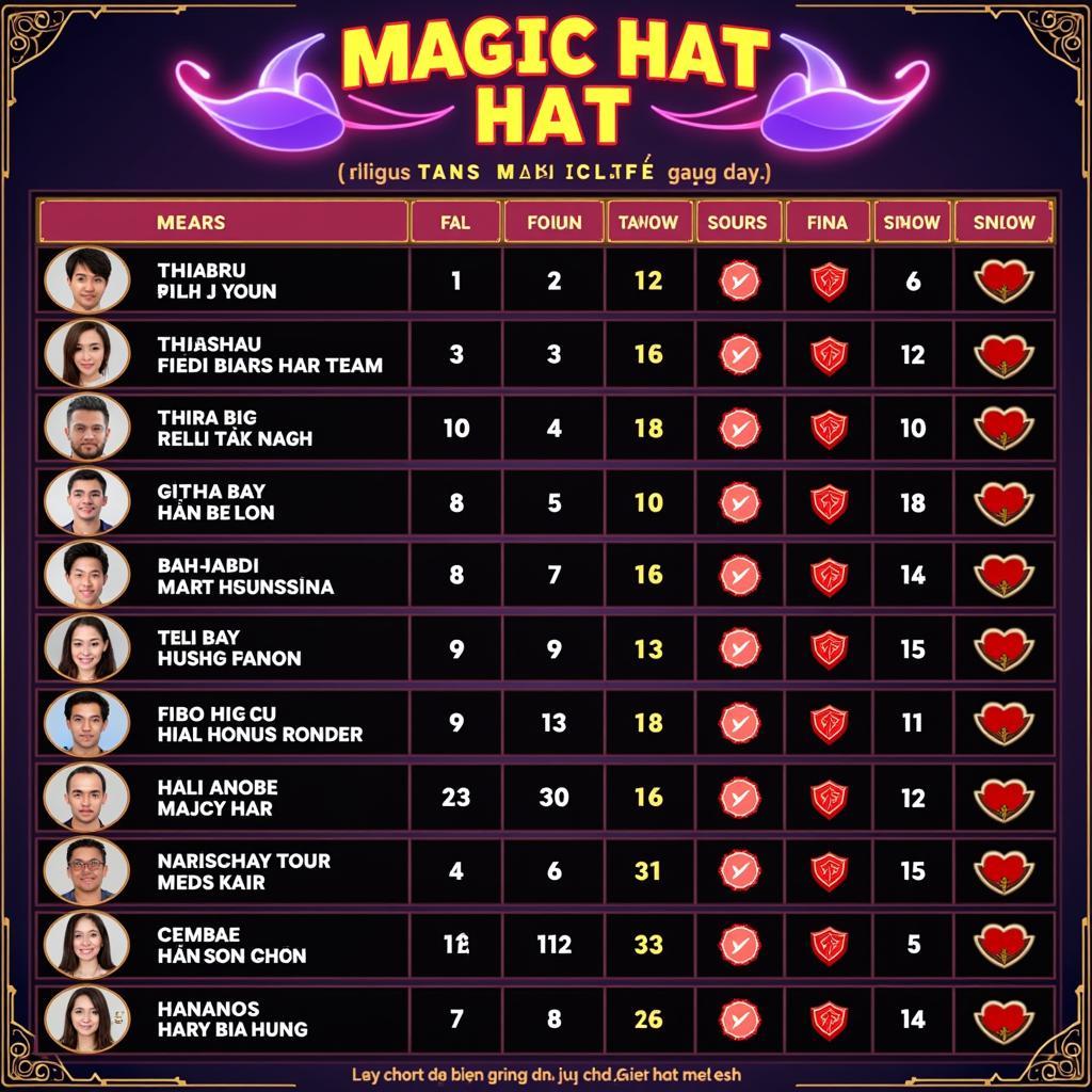 Sample Scorecard for the "Magic Hat" Game