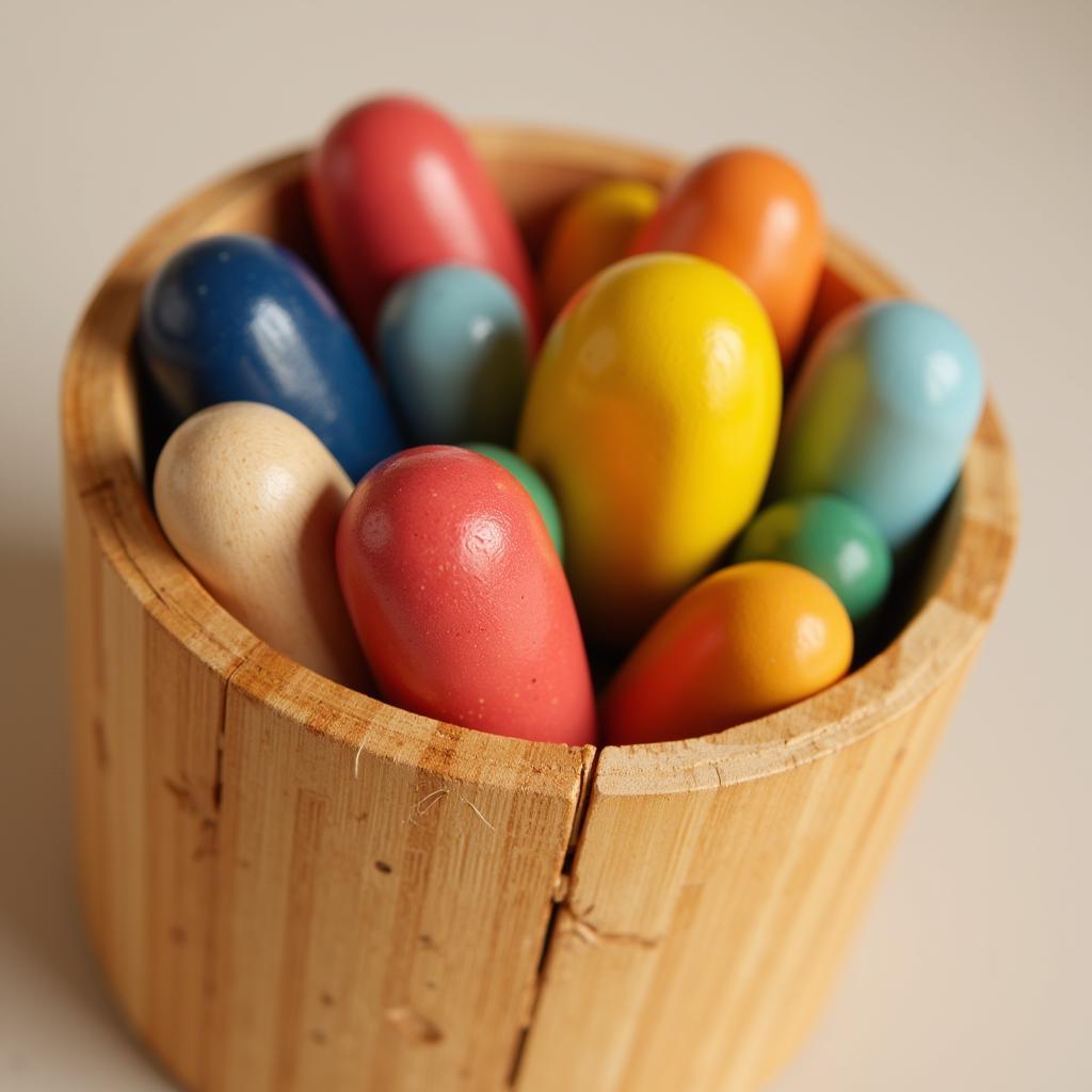 Wooden toy bun in bamboo tube