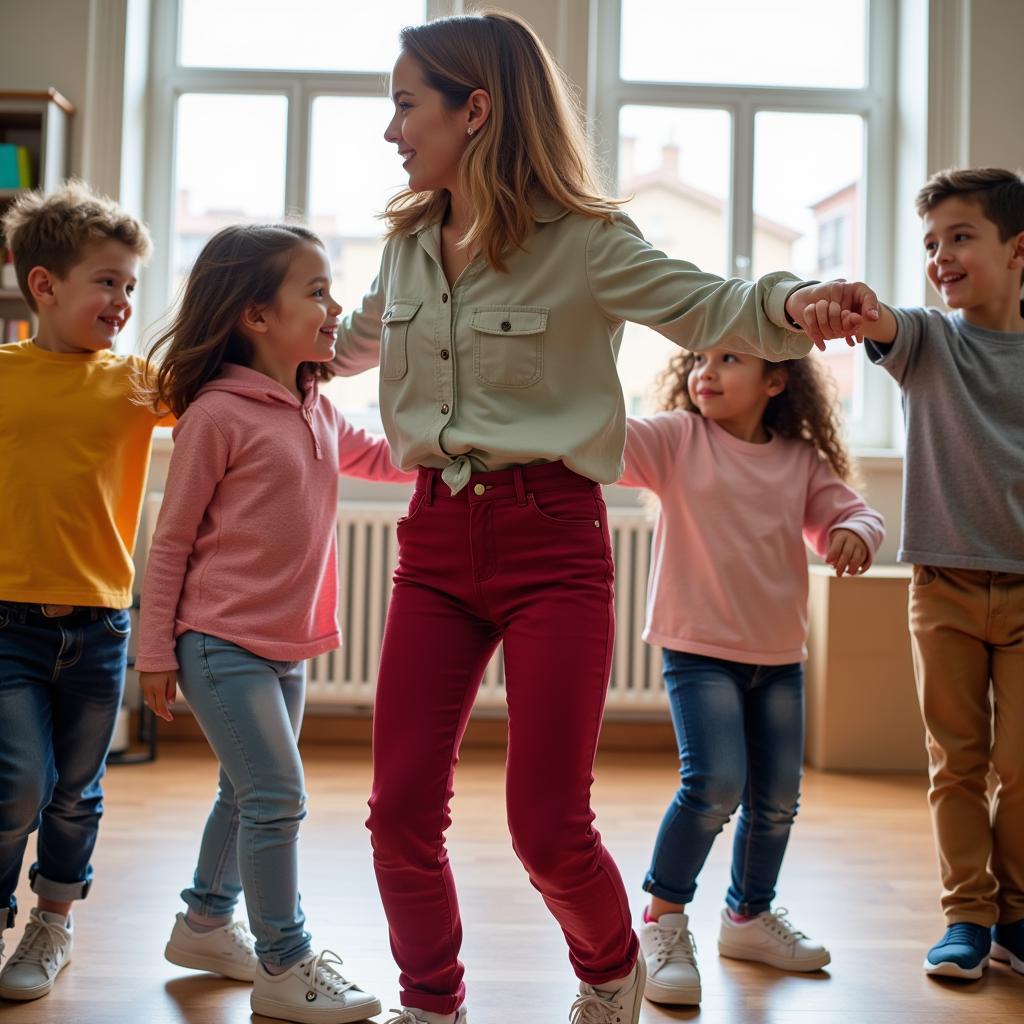 Children exercising to music