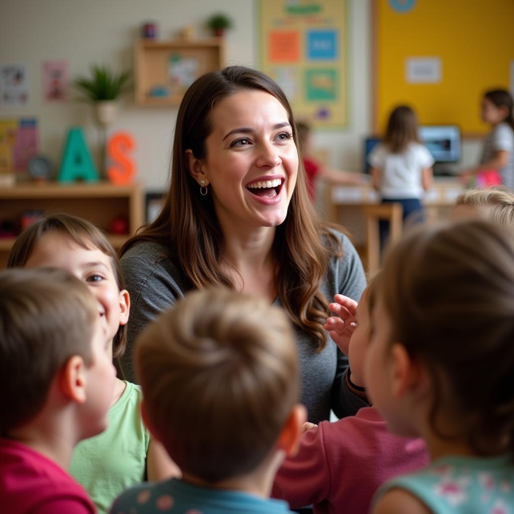 Teacher teaching kids to sing