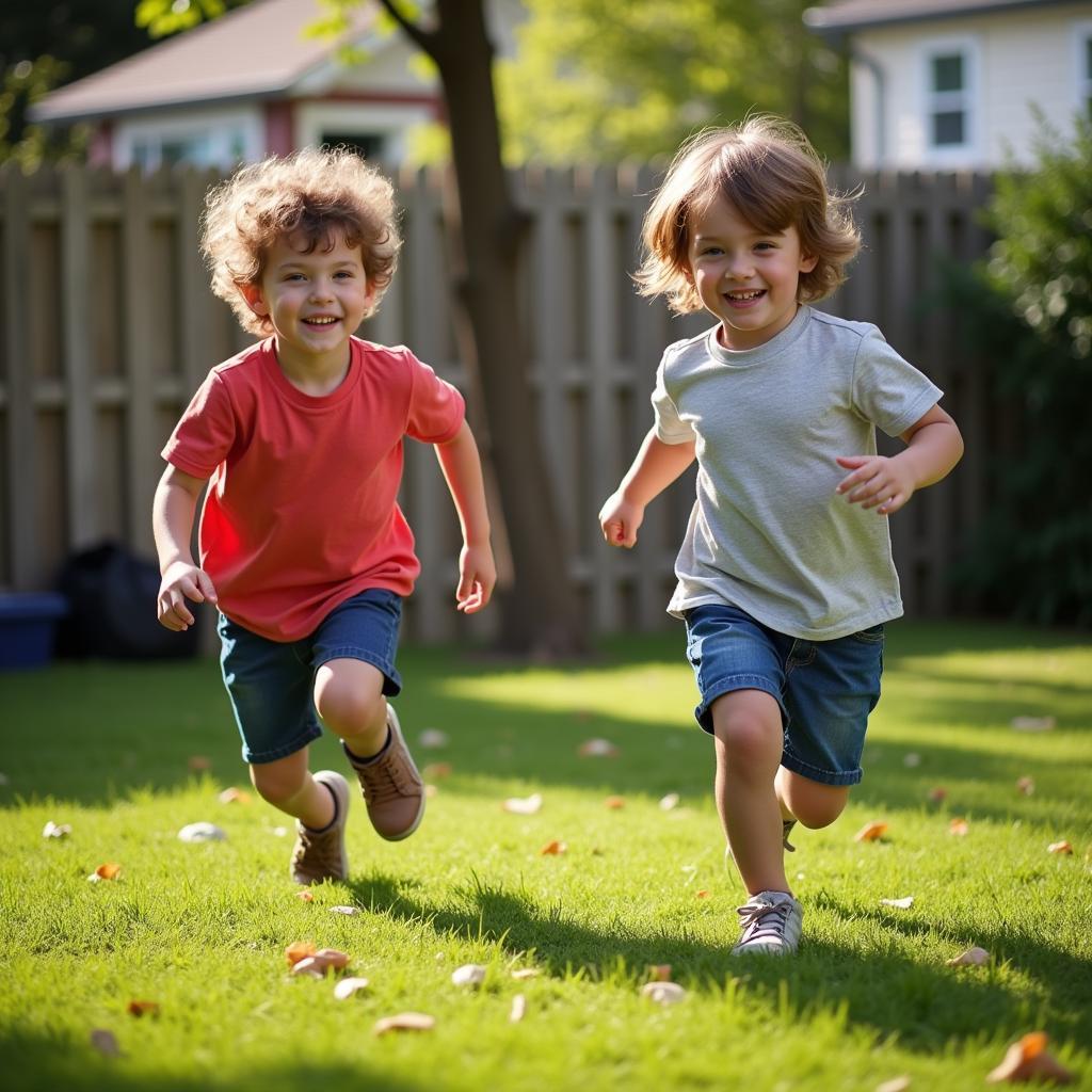 Little kids playing tag