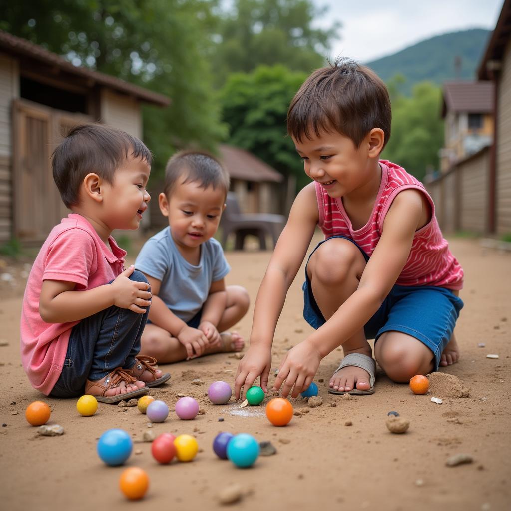 Các em nhỏ đang chơi bắn bi