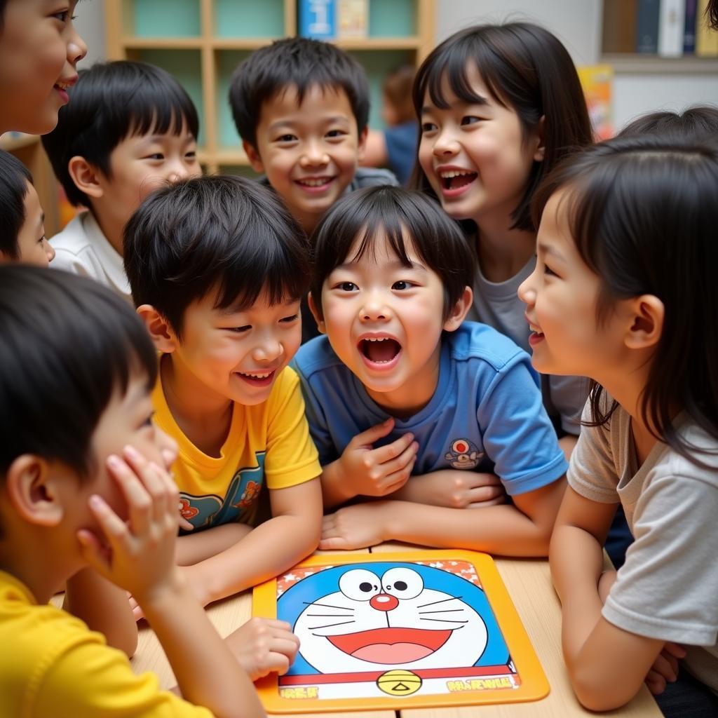 Các em nhỏ đang chơi game Nobita giải cứu Doraemon