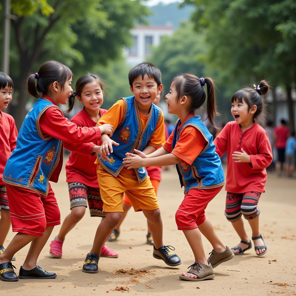 Các em nhỏ chơi trò chơi dân gian