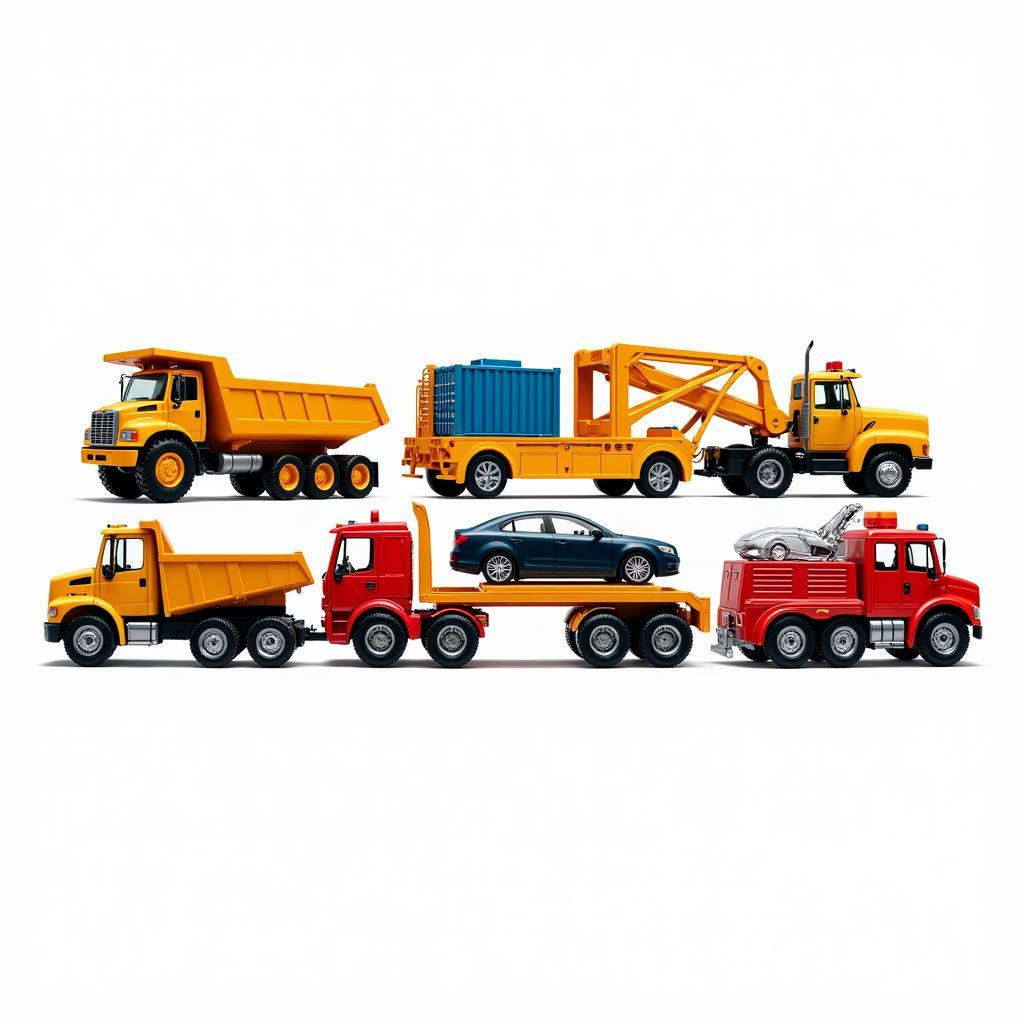 Various models of large toy trucks