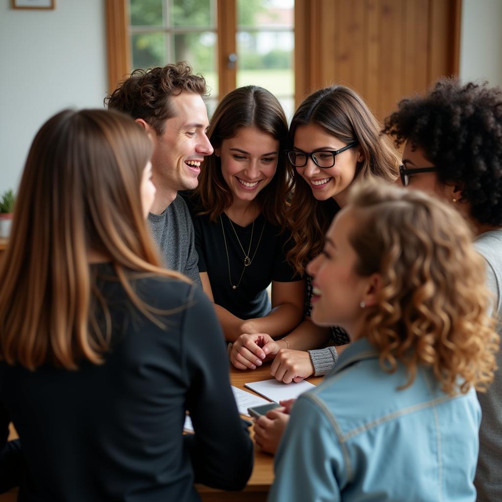 Team members engaged in a team-building activity