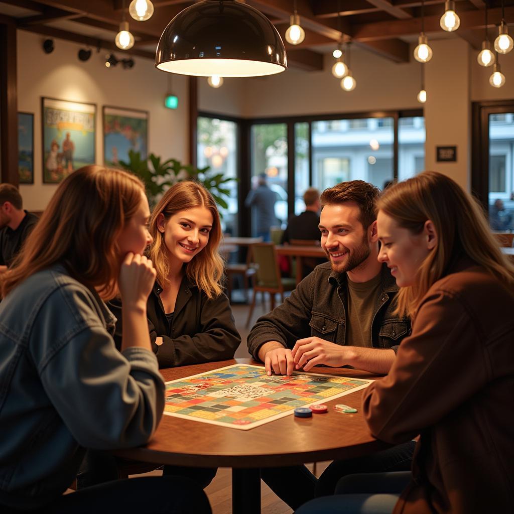 Bạn bè cùng nhau chơi board game tại quán cafe