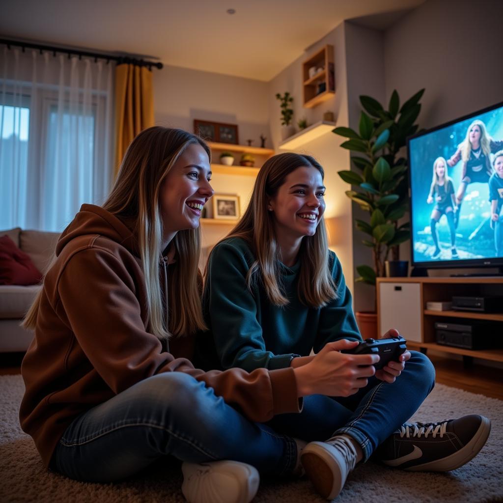 Couple playing online games at home