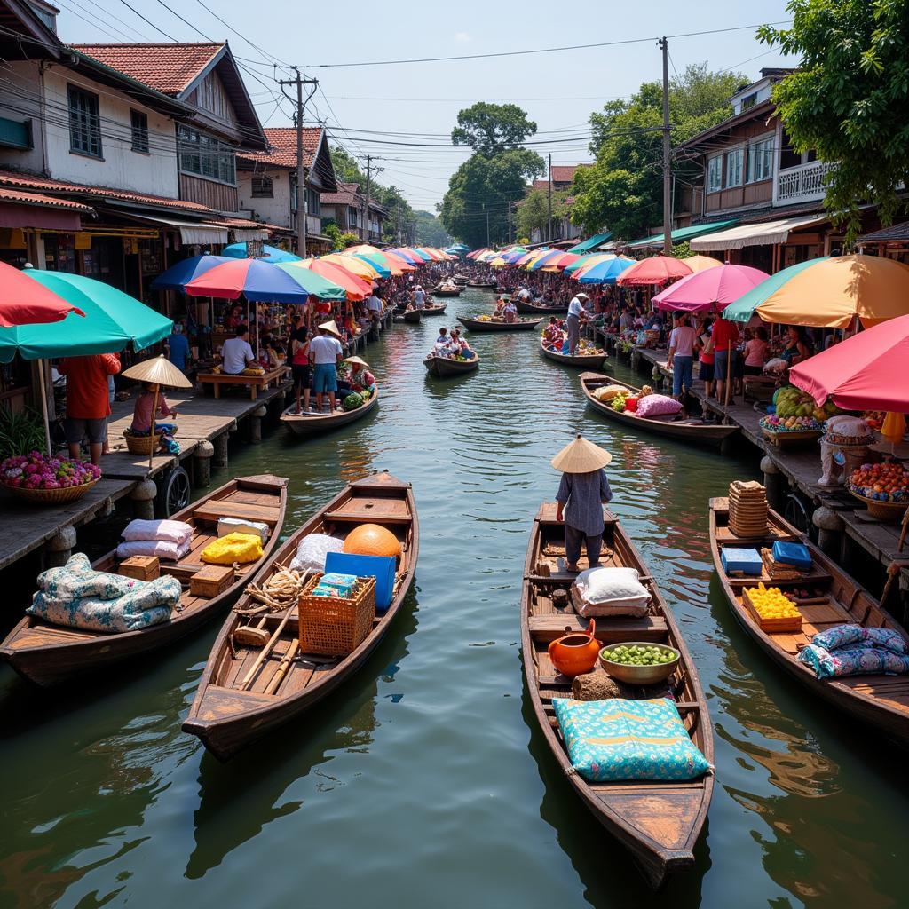 Chợ nổi Damnoen Saduak nhộn nhịp tại Bangkok