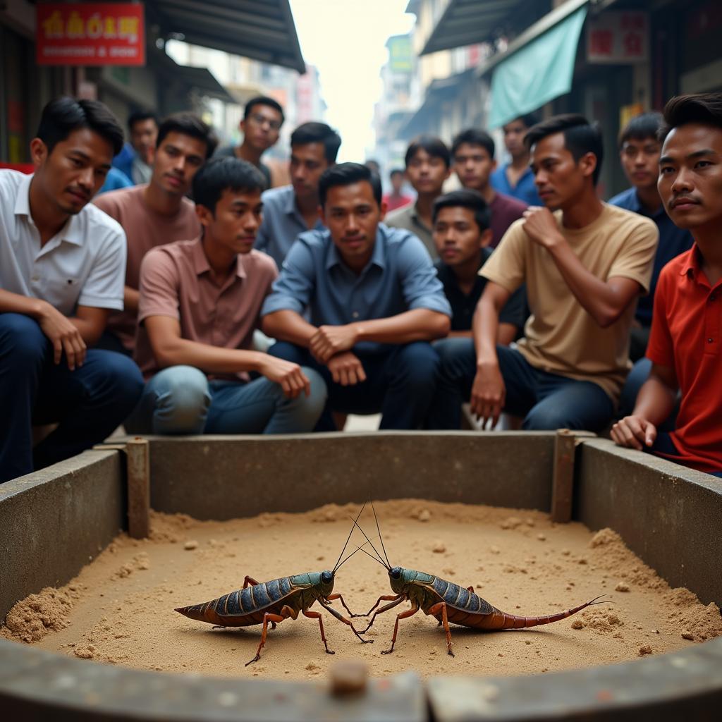 Vietnamese people watching a Chọi Dế game