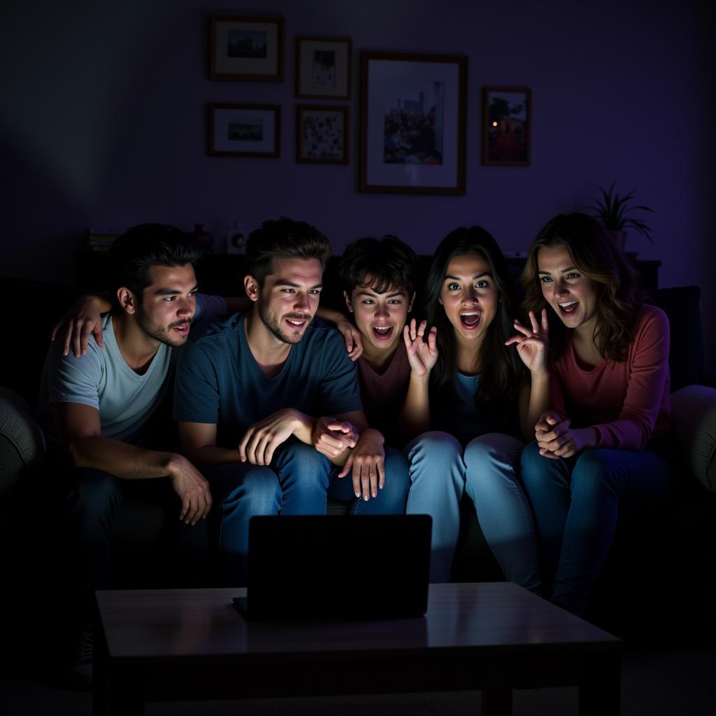 Friends playing horror game together