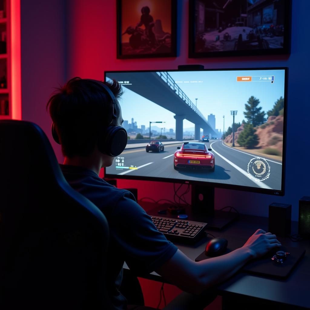 Gamer playing game in full screen mode