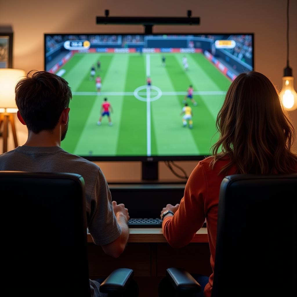 Two people playing a sports game online