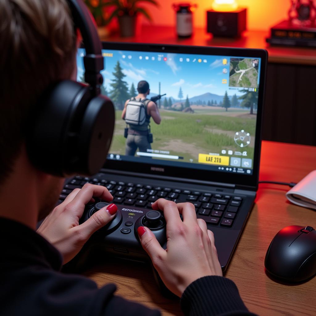 Playing Rules of Survival on a laptop using a keyboard and mouse