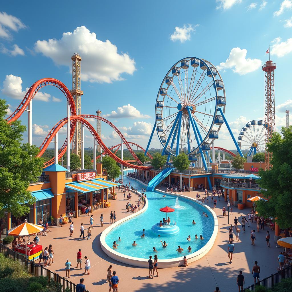 Modern amusement park with thrilling rides and attractions