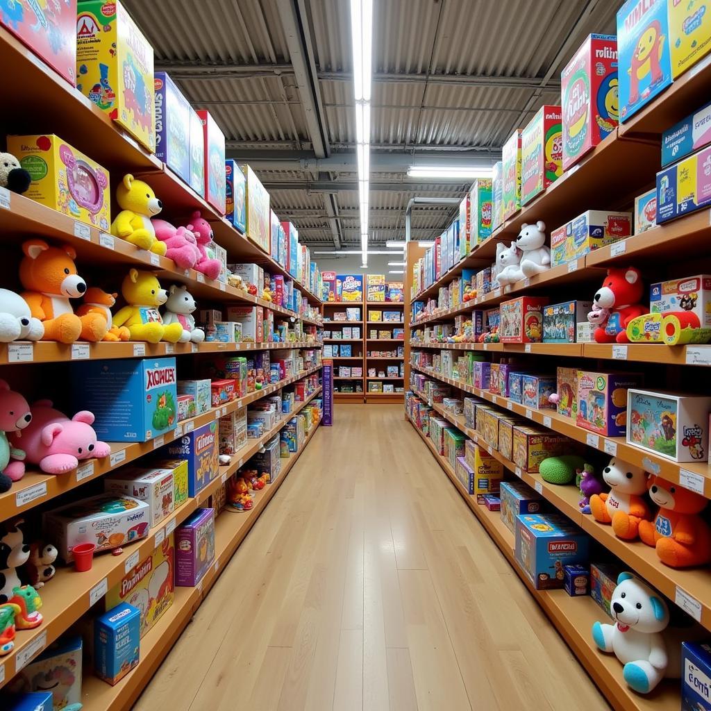 Colorful toy store shelves