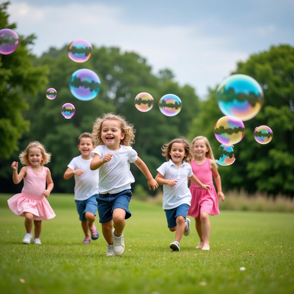 Children playing with soap bubbles