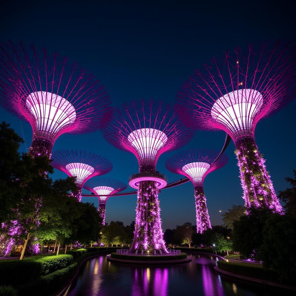 Khu vườn Gardens by the Bay Singapore lung linh về đêm