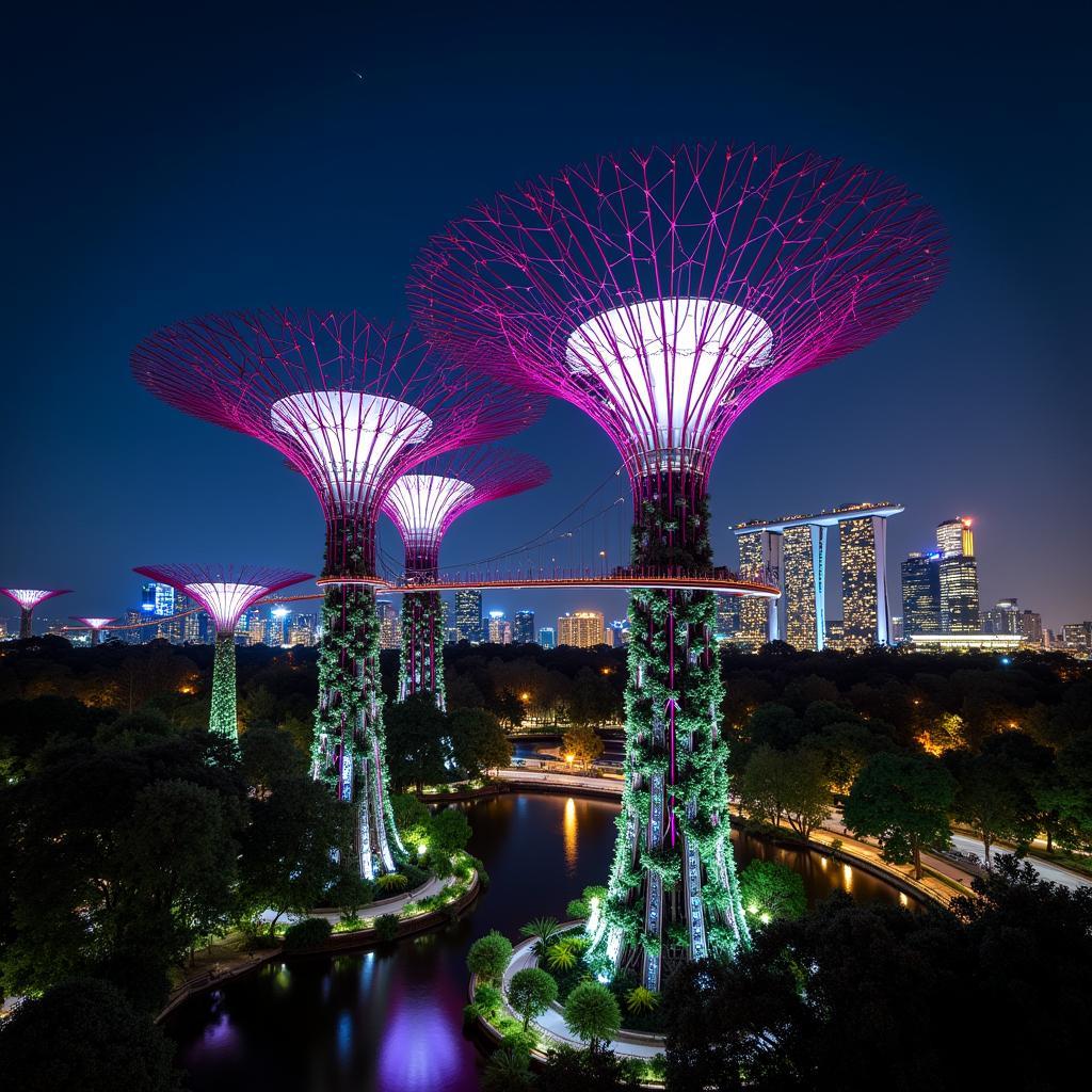 Khu vườn Gardens by the Bay Singapore lung linh về đêm