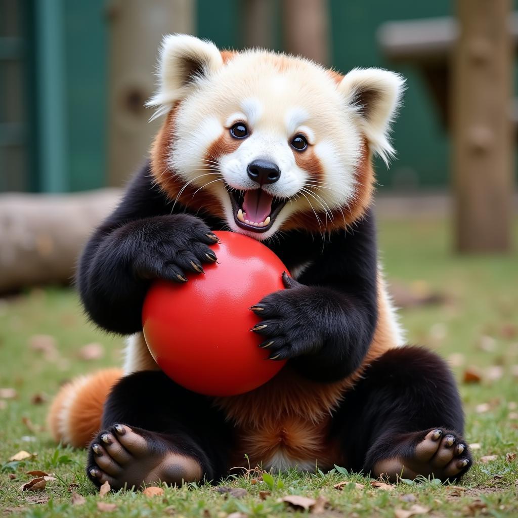 Panda playing with a ball