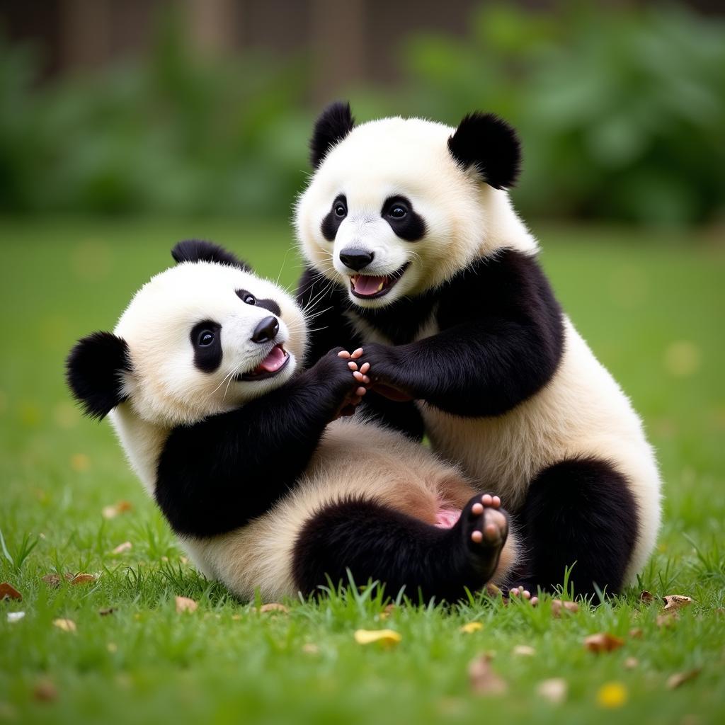 Baby pandas playing