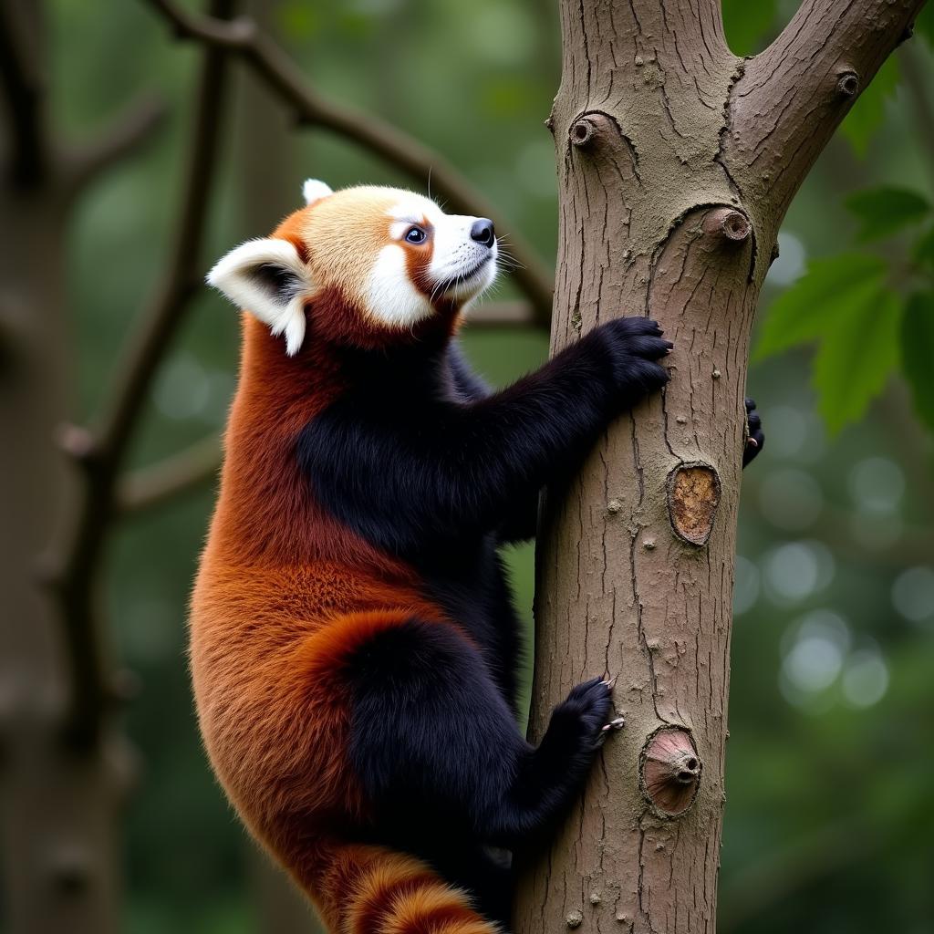 Panda climbing a tree