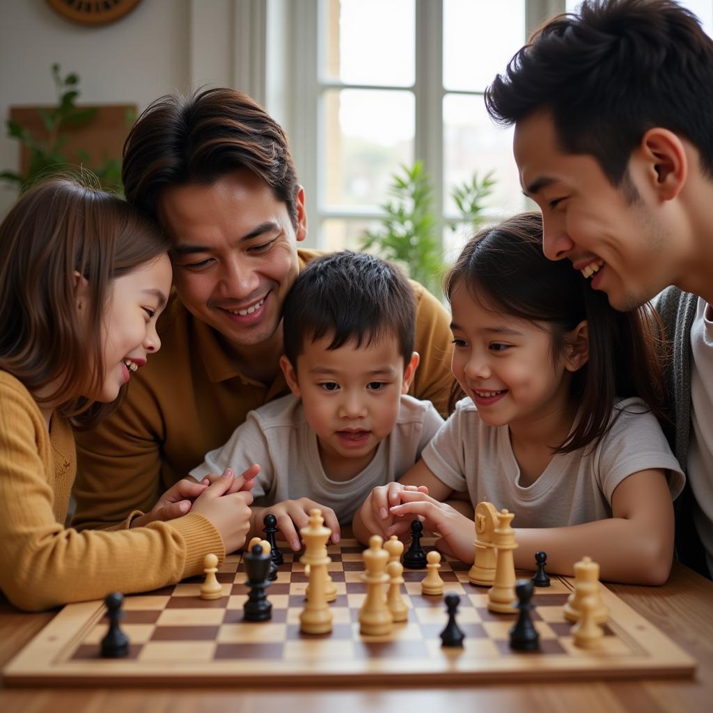 Family playing chess