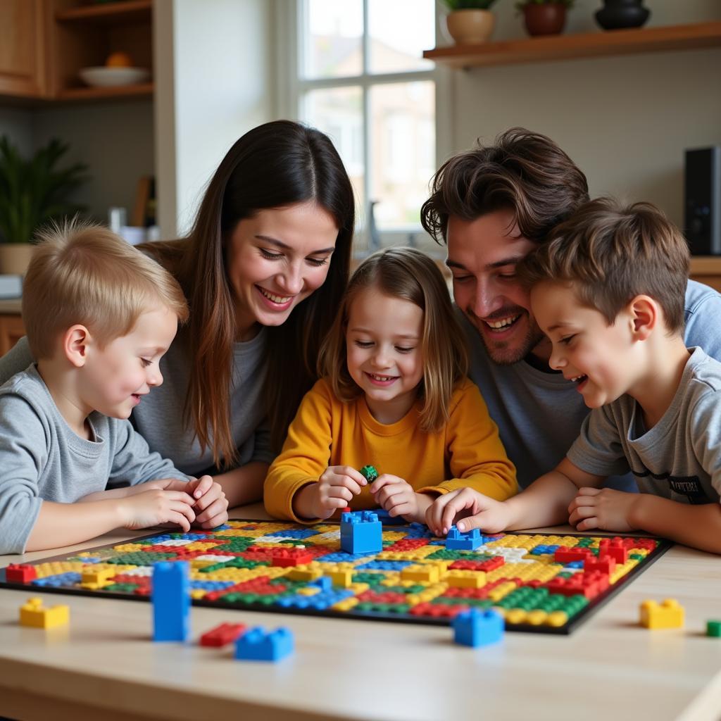 Family playing Lego games together