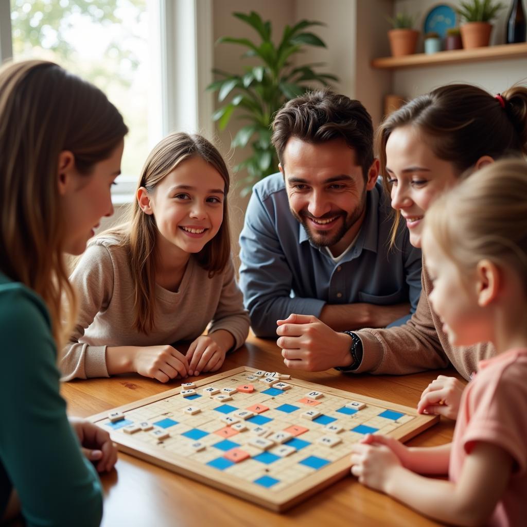 Family playing a board game