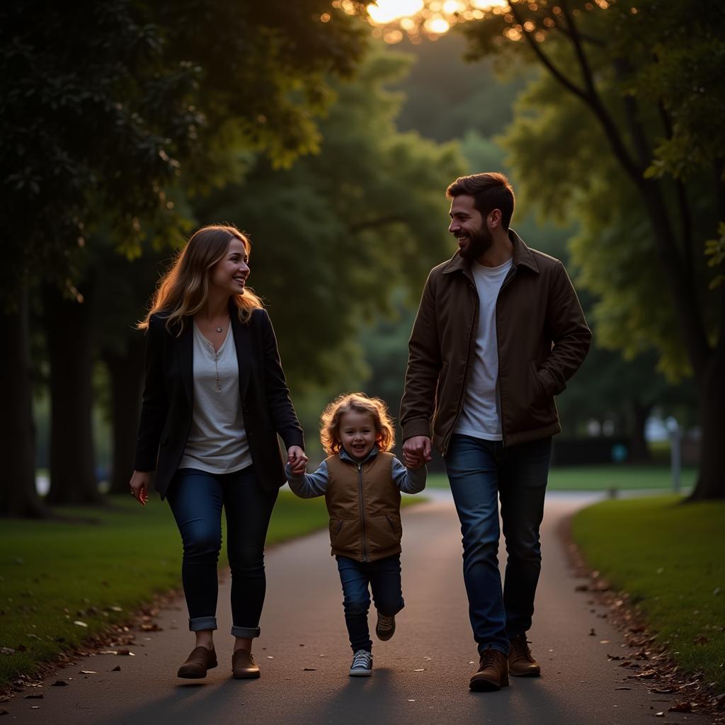 Family enjoying their evening out