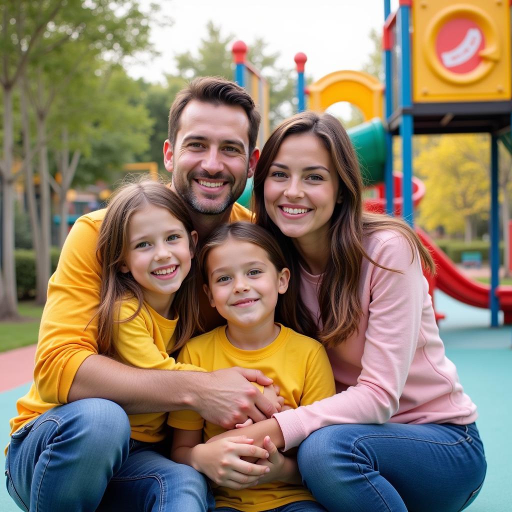 Family having fun at children's playground