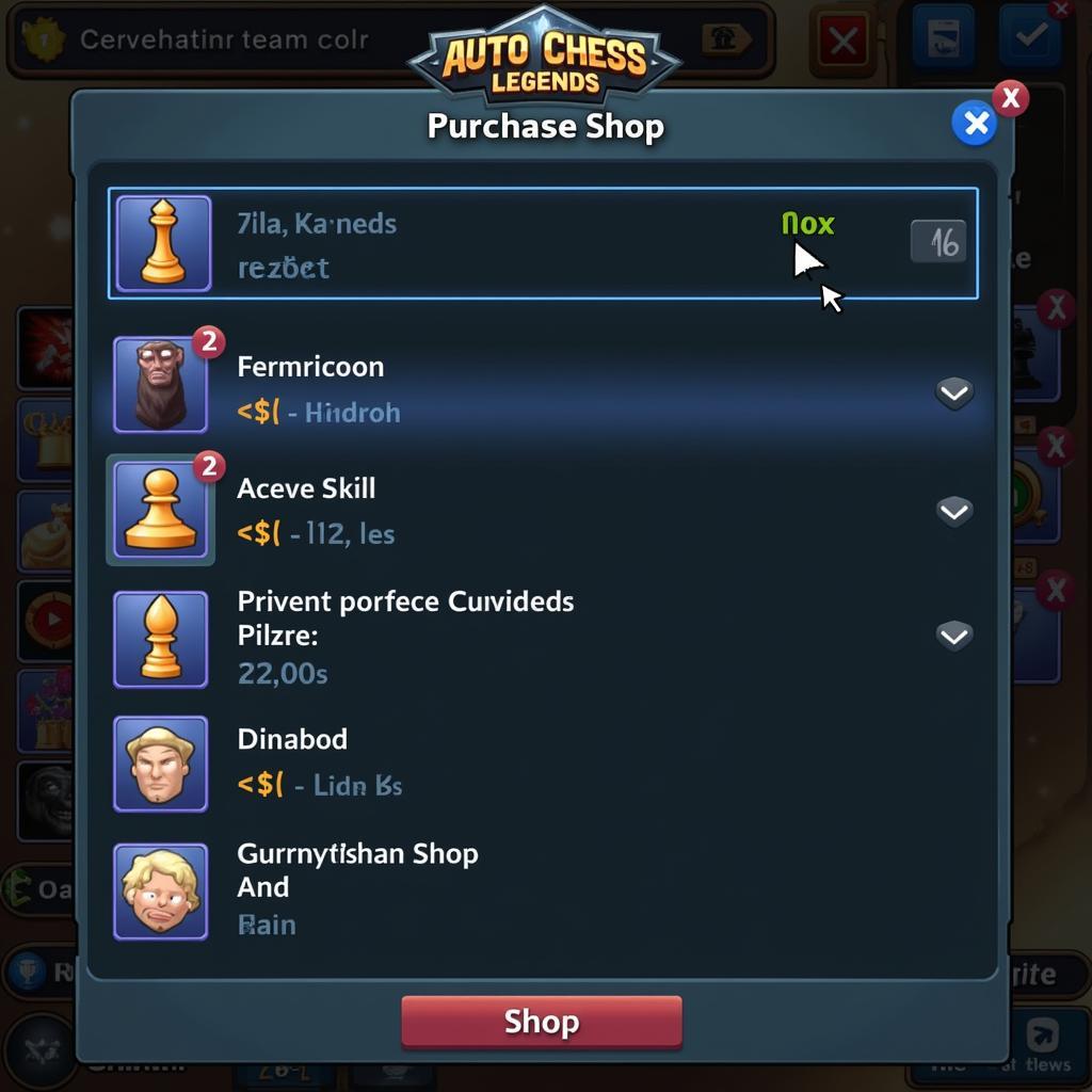 Giao diện cửa hàng trong Auto Chess Legends