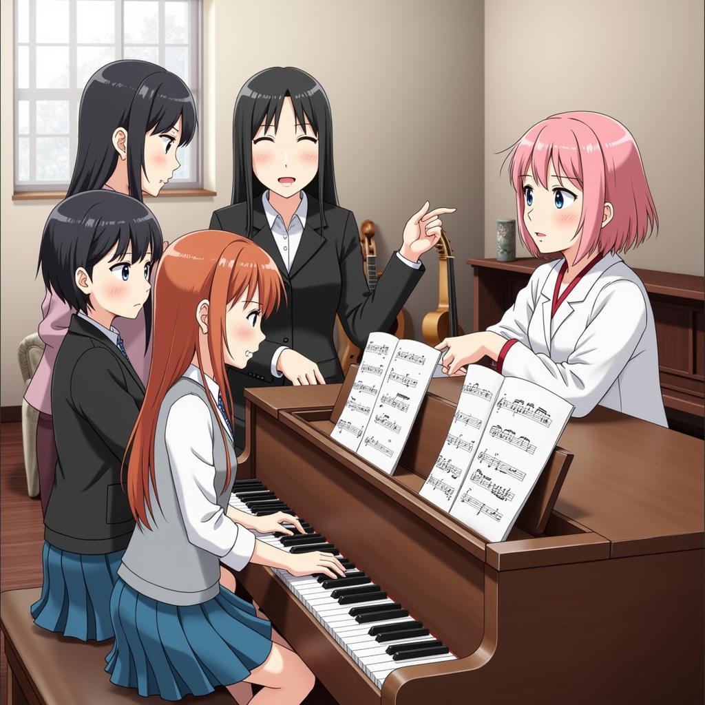 Asari Rika và Narumi Ayase học đàn piano cùng nhau