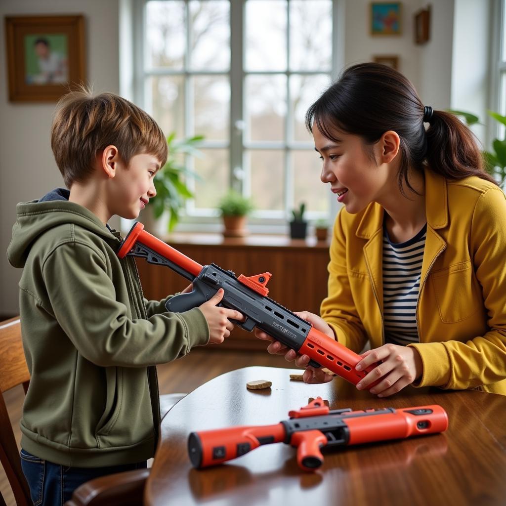 Hướng dẫn trẻ chơi bazooka đồ chơi an toàn