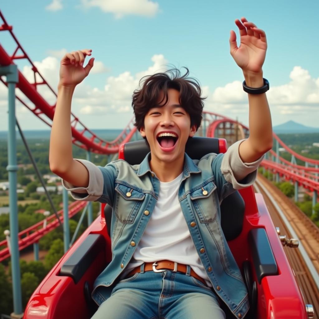 Jungkook tự tin chơi roller coaster