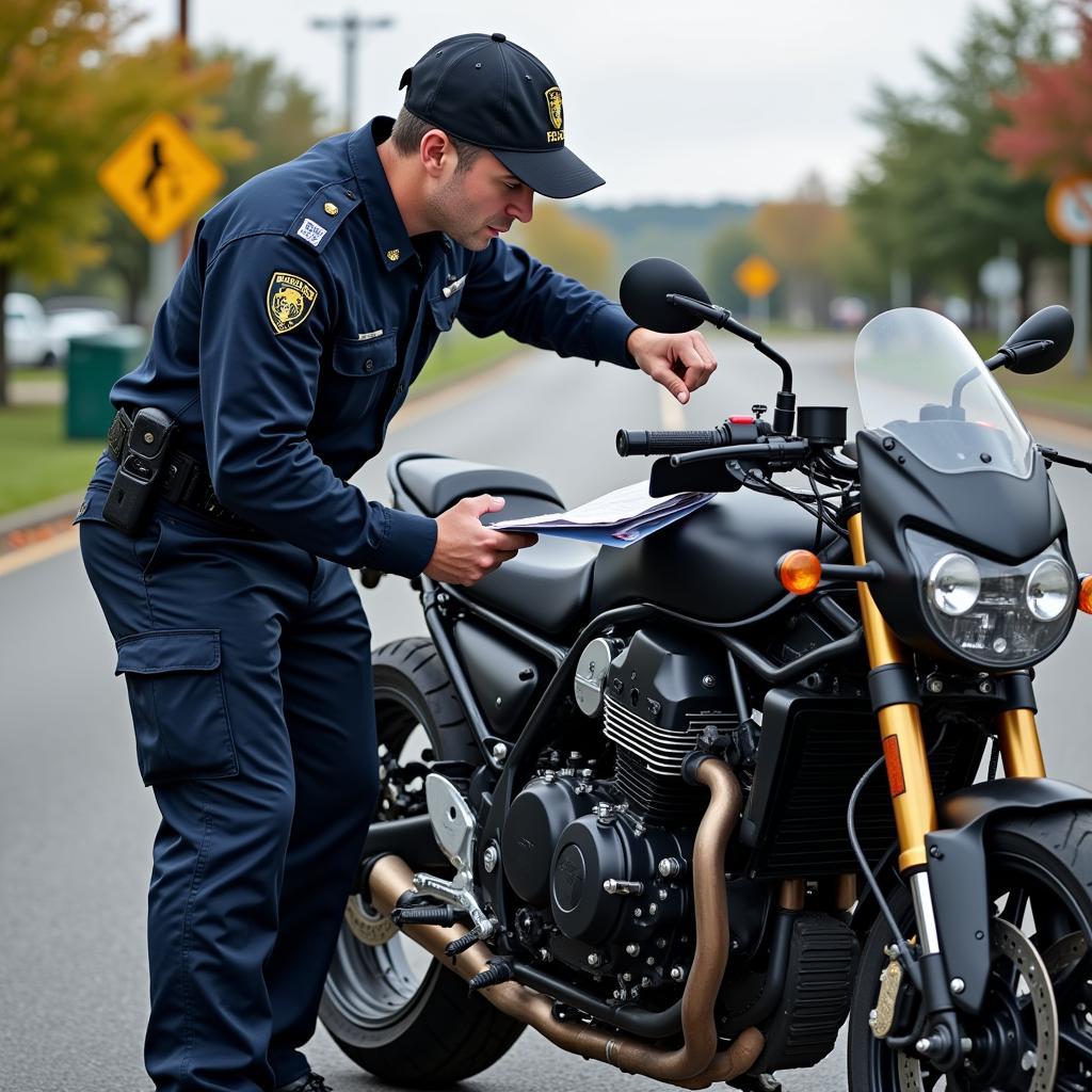 Traffic police inspecting a modified vehicle